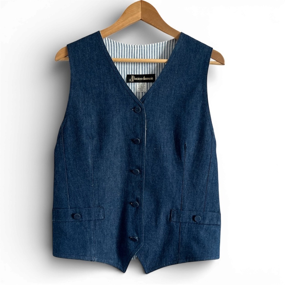 Vintage 90s Lucien Dauinois Denim Tailored Vest Women’s Medium EU 42